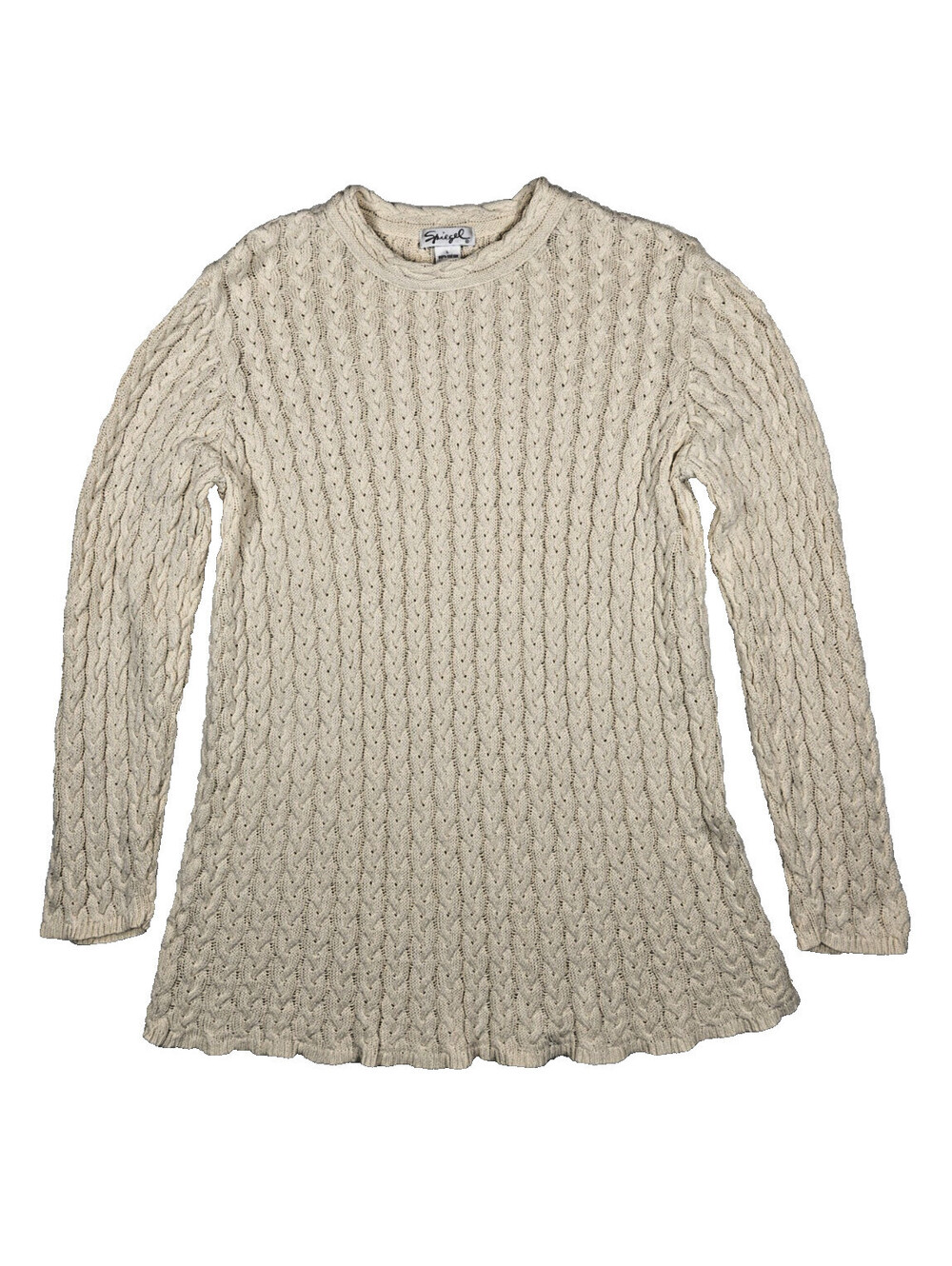Spiegel classic beige lightweight cable knit crew neck sweater womens size L